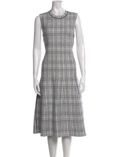 Pre-owned St John Plaid Print Midi Length Dress In Brown