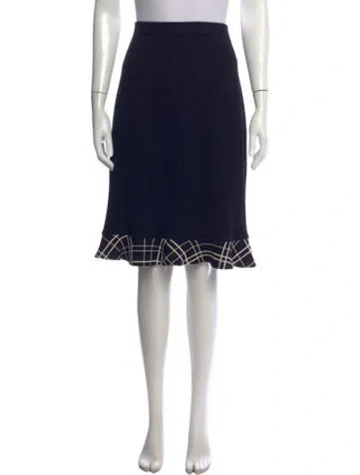 Pre-owned St John Plaid Print Midi Length Skirt In Black