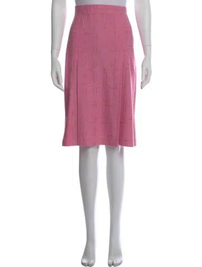 Pre-owned St John Plaid Print Midi Length Skirt In Pink