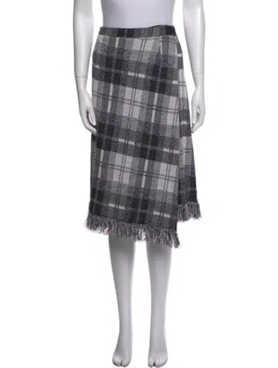 Pre-owned St John Plaid Print Midi Length Skirt In White