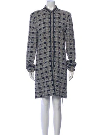 Pre-owned St John Plaid Print Mini Dress In Blue