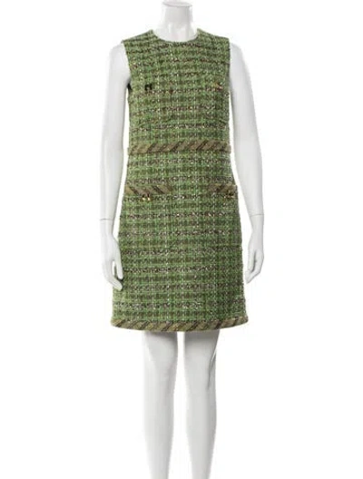 Pre-owned St John Plaid Print Mini Dress In Green