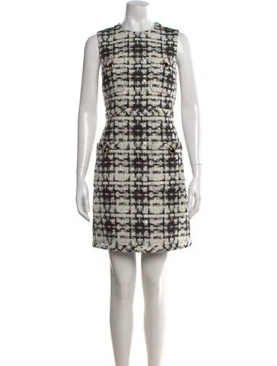 Pre-owned St John Plaid Print Mini Dress In Neutral