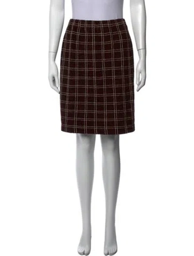 Pre-owned St John Plaid Print Mini Skirt In Brown
