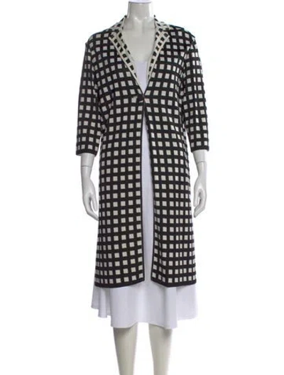 Pre-owned St John Plaid Print Open Front Sweater In Black