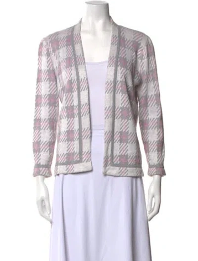 Pre-owned St John Plaid Print Open Front Sweater In Multicolor