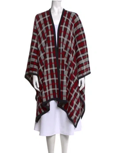 Pre-owned St John Plaid Print Open Front Sweater In Red
