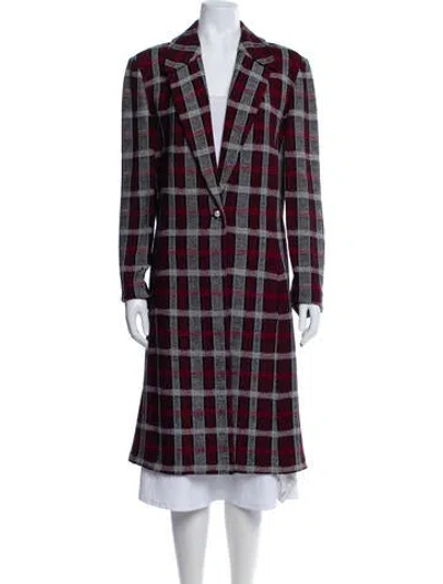 Pre-owned St John Plaid Print Peacoat In Red