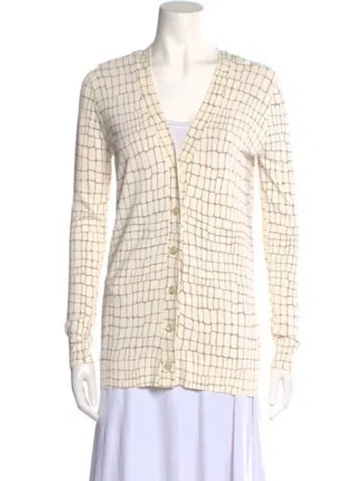 Pre-owned St John Plaid Print Plunge Neckline Sweater In Neutral