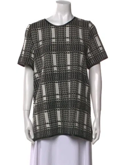 Pre-owned St John Plaid Print Scoop Neck Sweater In Black