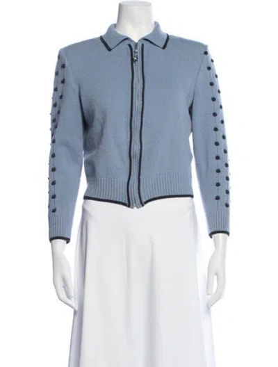 Pre-owned St John Plaid Print Scoop Neck Sweater In Blue