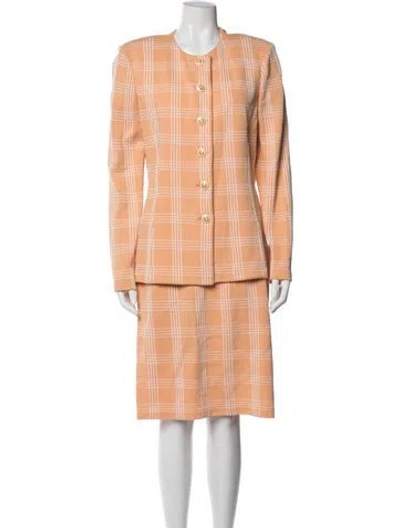 Pre-owned St John Plaid Print Skirt Set In Orange