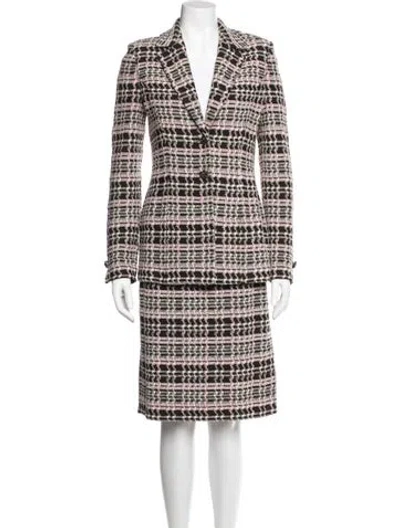 Pre-owned St John Plaid Print Skirt Suit In Multi