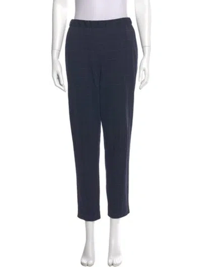 Pre-owned St John Plaid Print Straight Leg Pants In Blue