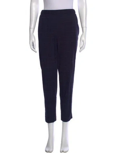 Pre-owned St John Plaid Print Straight Leg Pants In Blue
