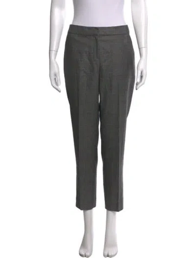 Pre-owned St John Plaid Print Straight Leg Pants In Gray