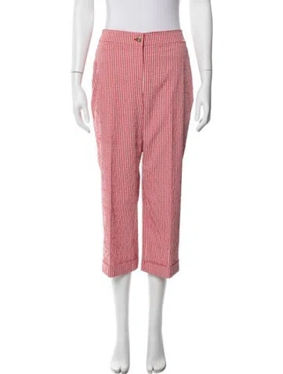 Pre-owned St John Plaid Print Straight Leg Pants In Red