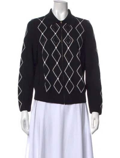 Pre-owned St John Plaid Print Sweater In Black