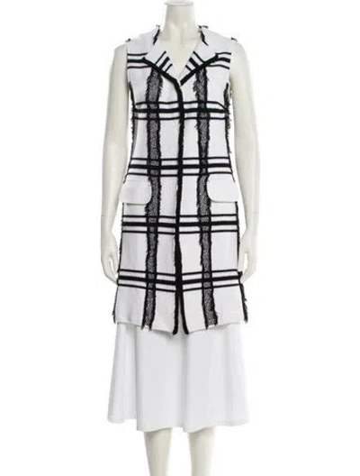 Pre-owned St John Plaid Print Trench Coat In White