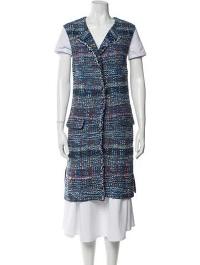Pre-owned St John Plaid Print Vest In Blue