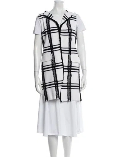 Pre-owned St John Plaid Print Vest In White