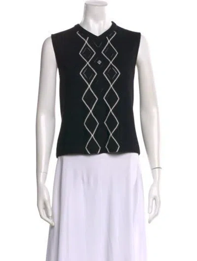 Pre-owned St John Plaid Print V-neck Sweater In Black