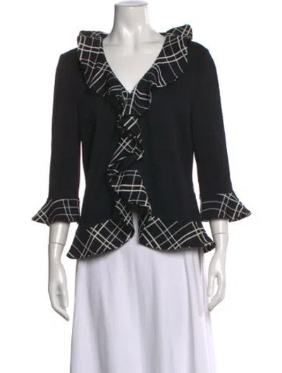 Pre-owned St John Plaid Print V-neck Sweater In Black