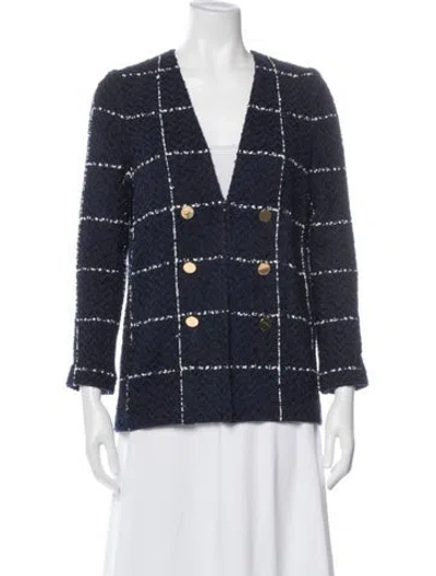 Pre-owned St John Plaid Print V-neck Sweater In Blue