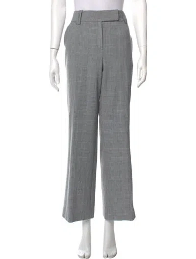 Pre-owned St John Plaid Print Wide Leg Pants In Gray