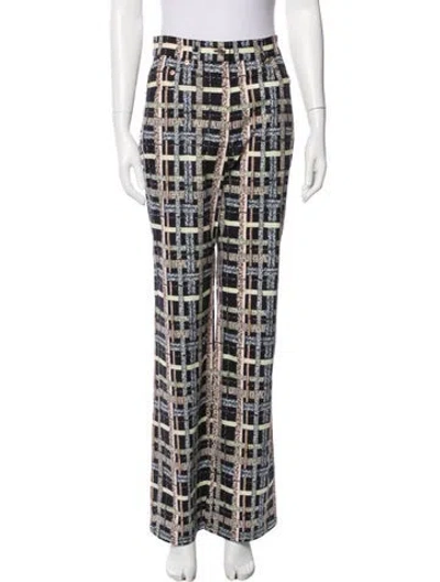 Pre-owned St John Plaid Print Wide Leg Pants In Multi