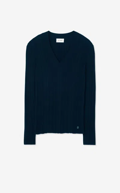 St John Plaited Rib Knit V-neck Sweater In Jubk
