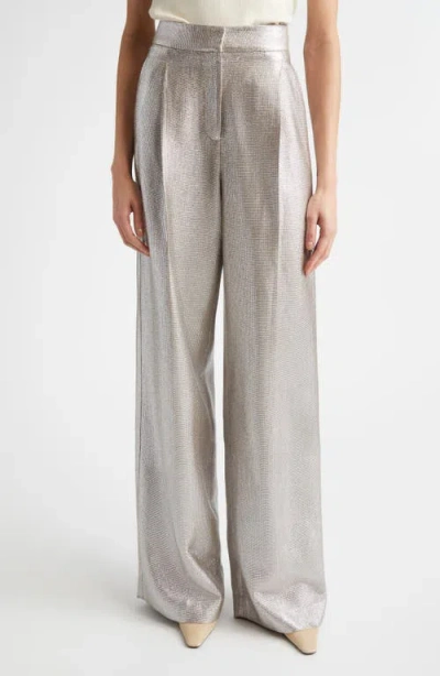 St John St. John Pleat Front Lamé Suiting Trousers In Silver