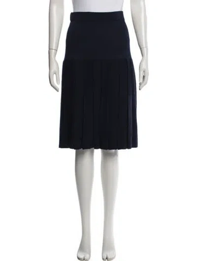 Pre-owned St John Pleated Accents Midi Length Skirt In Blue