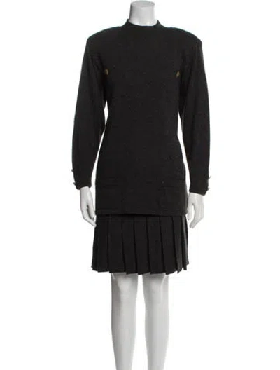 Pre-owned St John Pleated Accents Skirt Set In Black