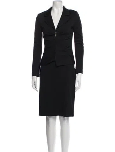 Pre-owned St John Pleated Accents Skirt Set In Black