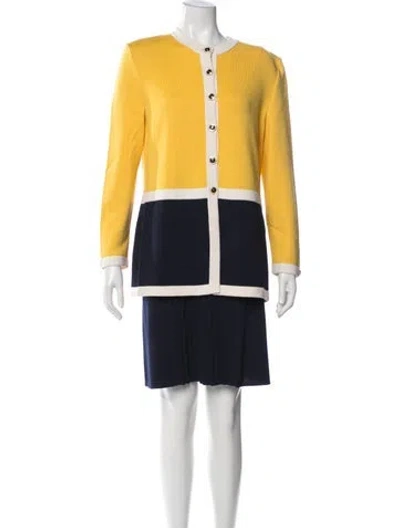 Pre-owned St John Pleated Accents Skirt Set In Blue