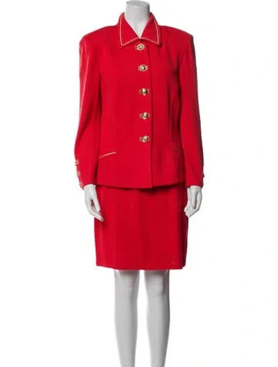 Pre-owned St John Pleated Accents Skirt Suit In Red