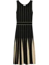 St John Bi-tonal Short Row Pleated Knit Dress In Black