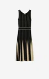 St John Bi-tonal Short Row Pleated Knit Dress In Bkwi
