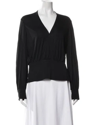 Pre-owned St John Plunge Neckline Long Sleeve Crop Top In Black