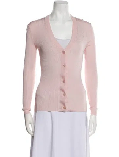 Pre-owned St John Plunge Neckline Sweater In Pink