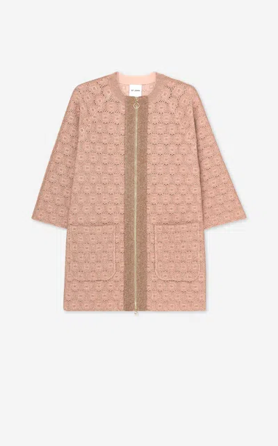 St John Pointelle Knit Zip Jacket In Pink