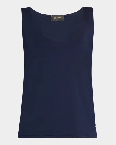 St John Polished Stretch Jersey Tank Top In Midn