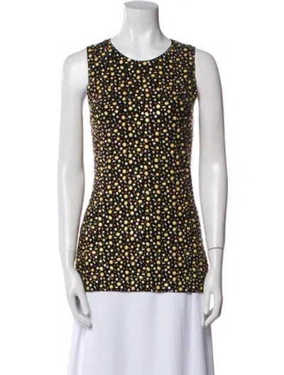 Pre-owned St John Polka Dot Print Crew Neck Top In Black