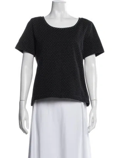 Pre-owned St John Polka Dot Print Crew Neck Top In Black