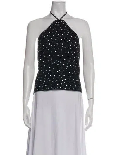 Pre-owned St John Polka Dot Print Halterneck Top In Black