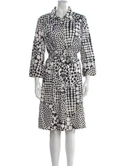 Pre-owned St John Polka Dot Print Knee-length Dress In White