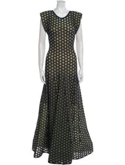 Pre-owned St John Polka Dot Print Long Dress In Blue