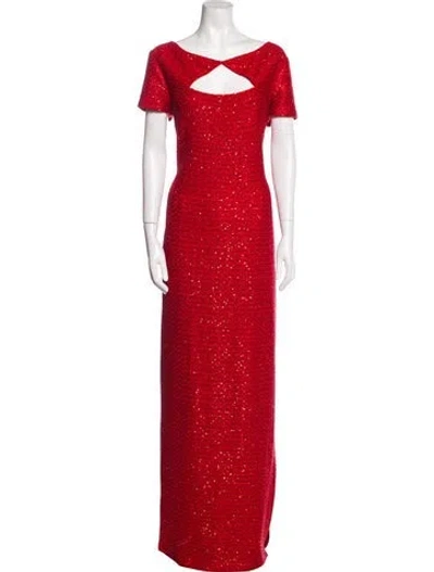 Pre-owned St John Polka Dot Print Long Dress In Red
