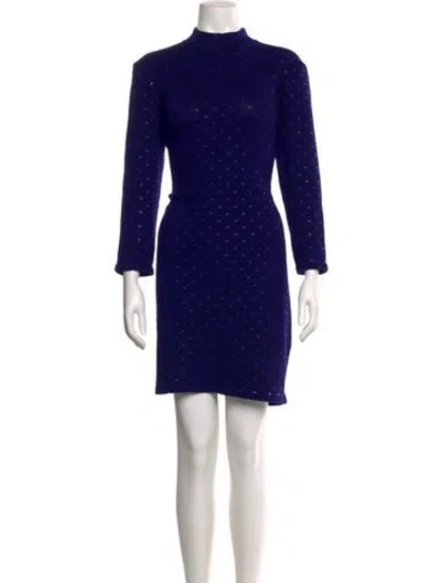 Pre-owned St John Polka Dot Print Mini Dress In Blue